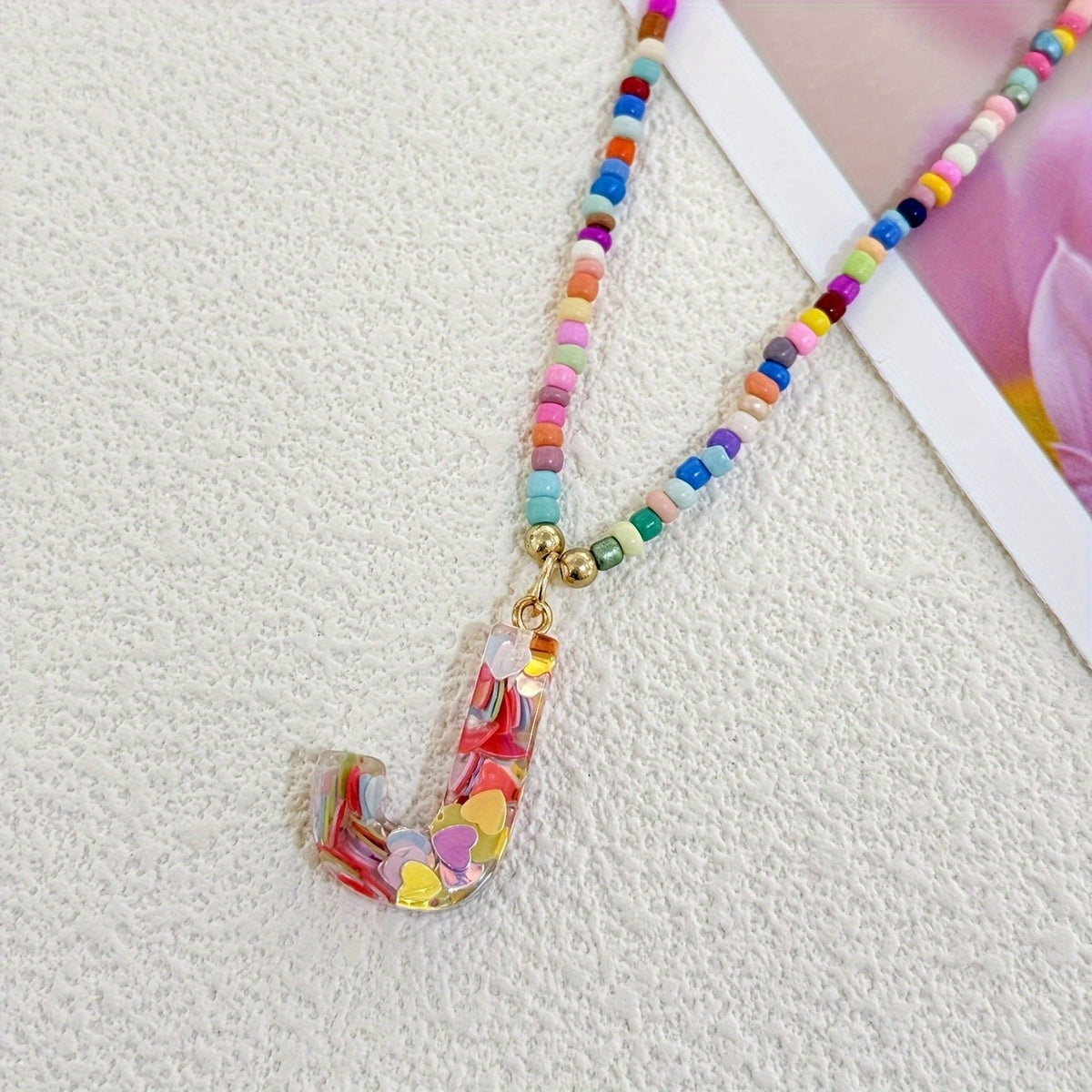 Colorful Heart Resin Letter Necklace