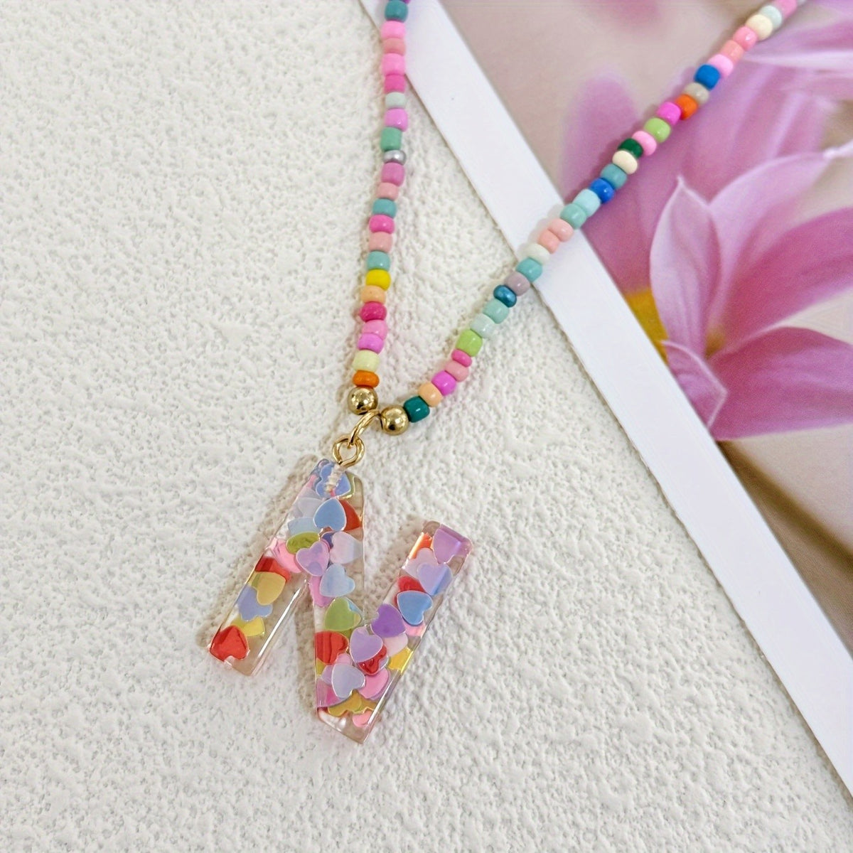 Colorful Heart Resin Letter Necklace