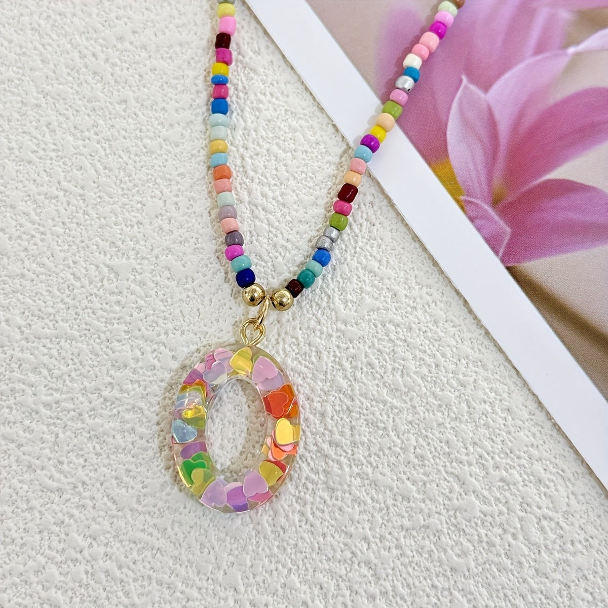 Colorful Heart Resin Letter Necklace