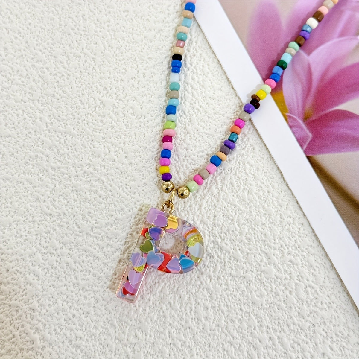 Colorful Heart Resin Letter Necklace
