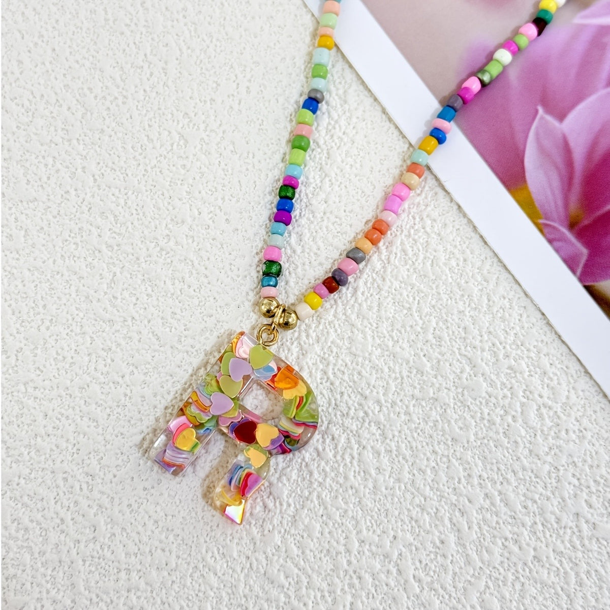 Colorful Heart Resin Letter Necklace