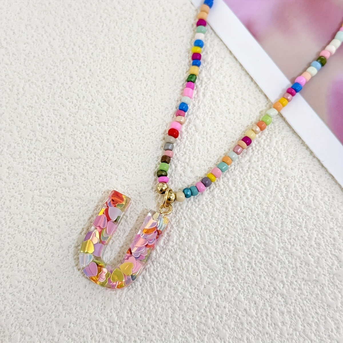 Colorful Heart Resin Letter Necklace
