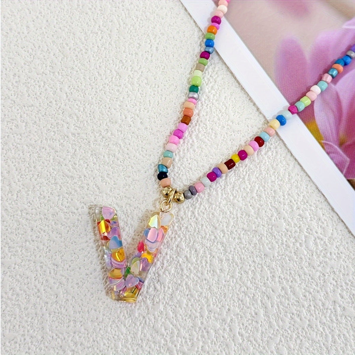 Colorful Heart Resin Letter Necklace