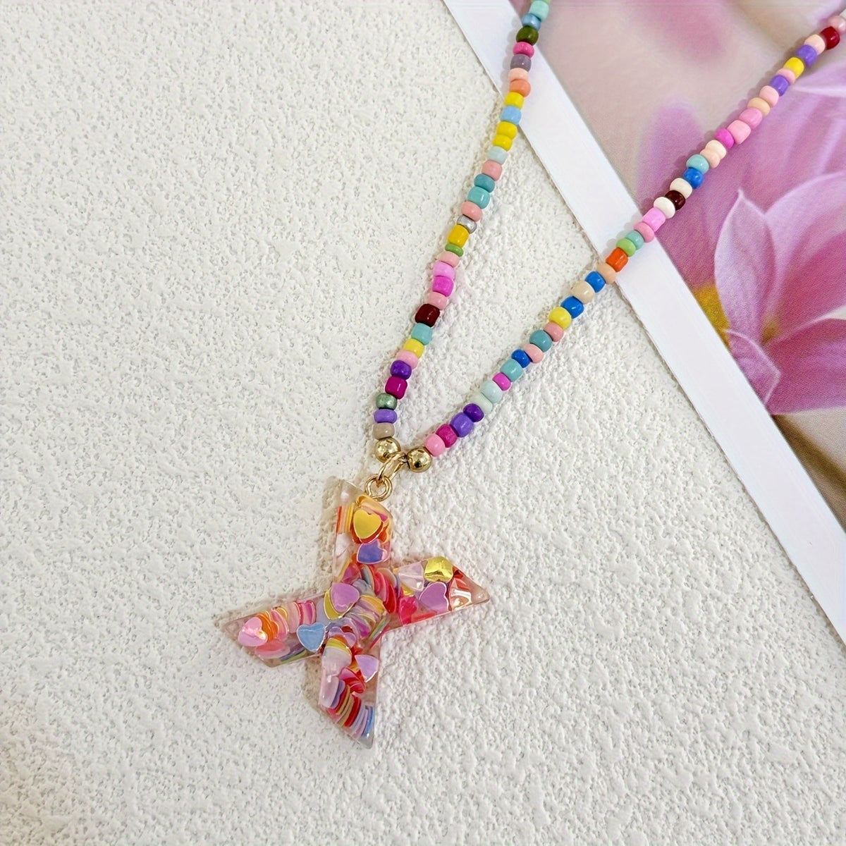 Colorful Heart Resin Letter Necklace