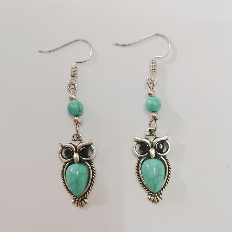 Turquoise Owl Drop Earrings