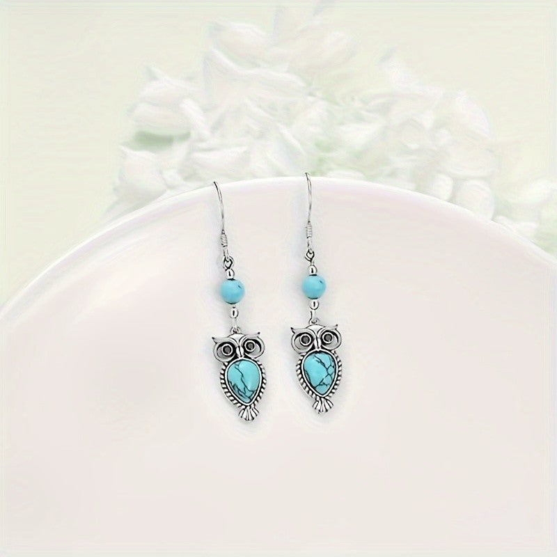 Turquoise Owl Drop Earrings