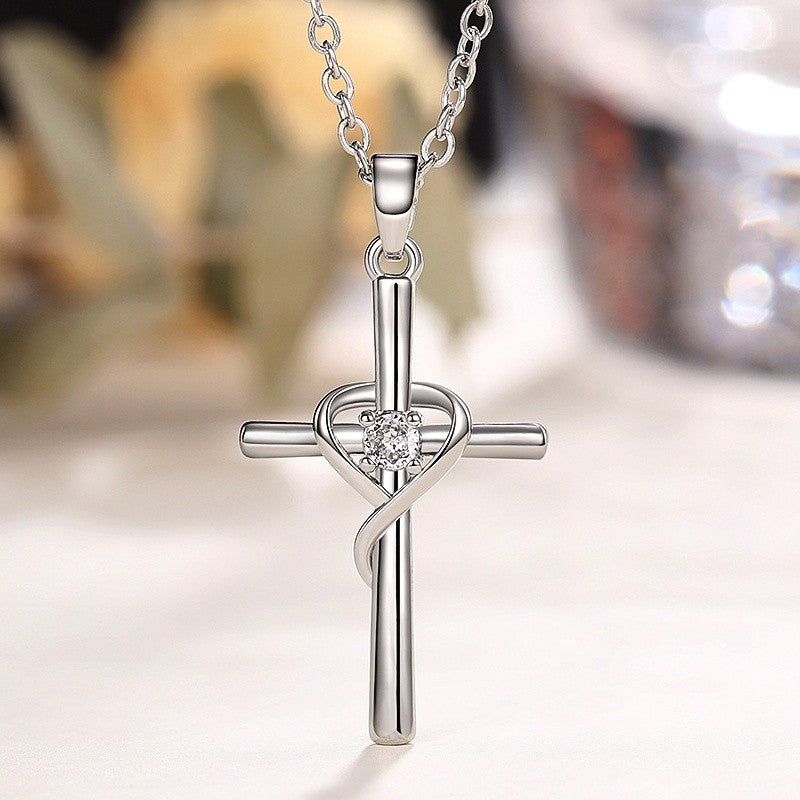 Zircon Heart Cross Necklace