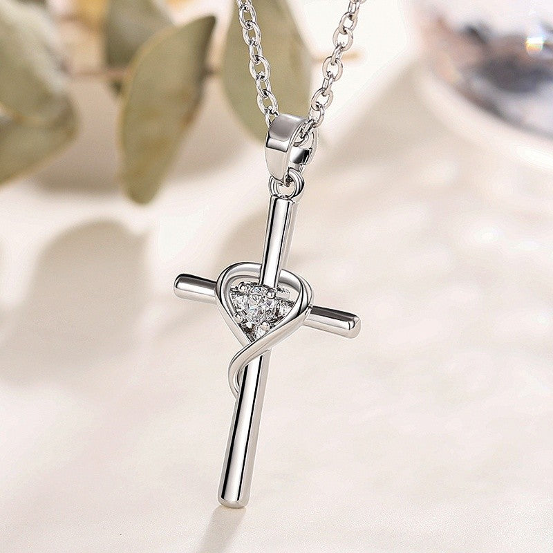 Zircon Heart Cross Necklace
