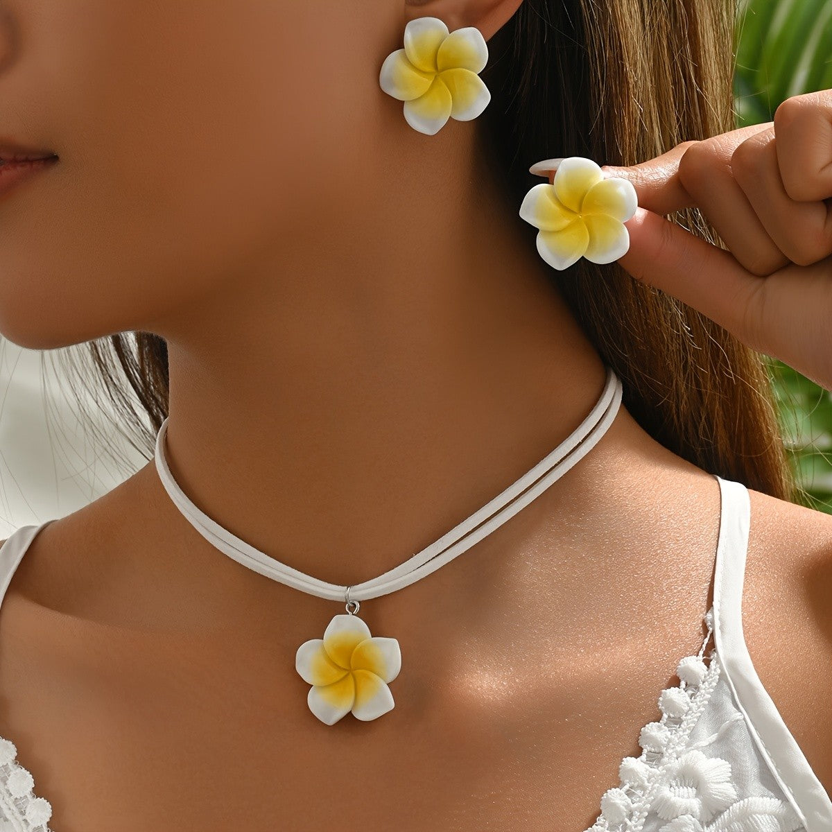 Yellow Plumeria Choker & Earring Set