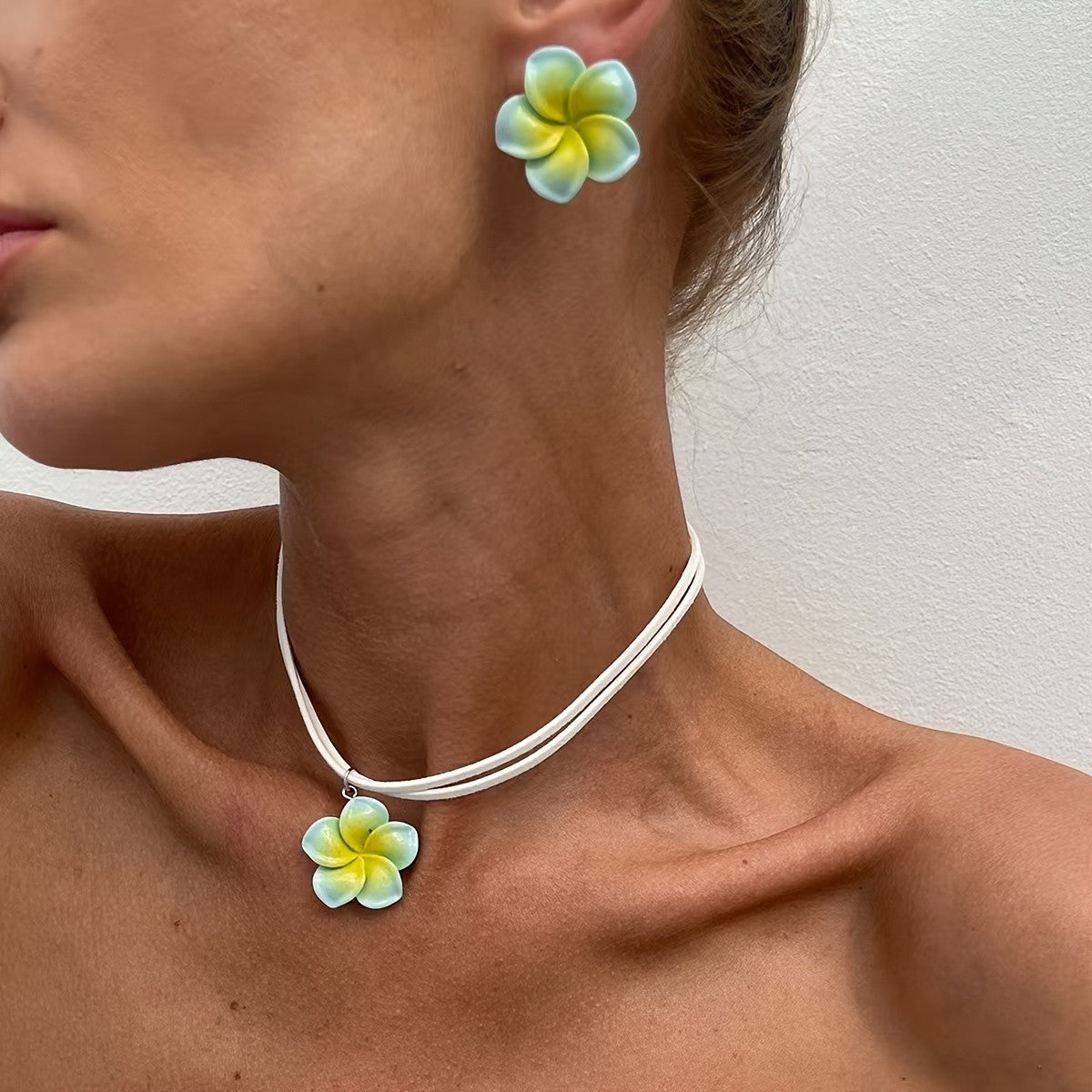 Yellow Plumeria Choker & Earring Set