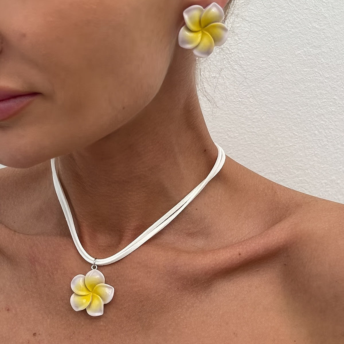 Yellow Plumeria Choker & Earring Set