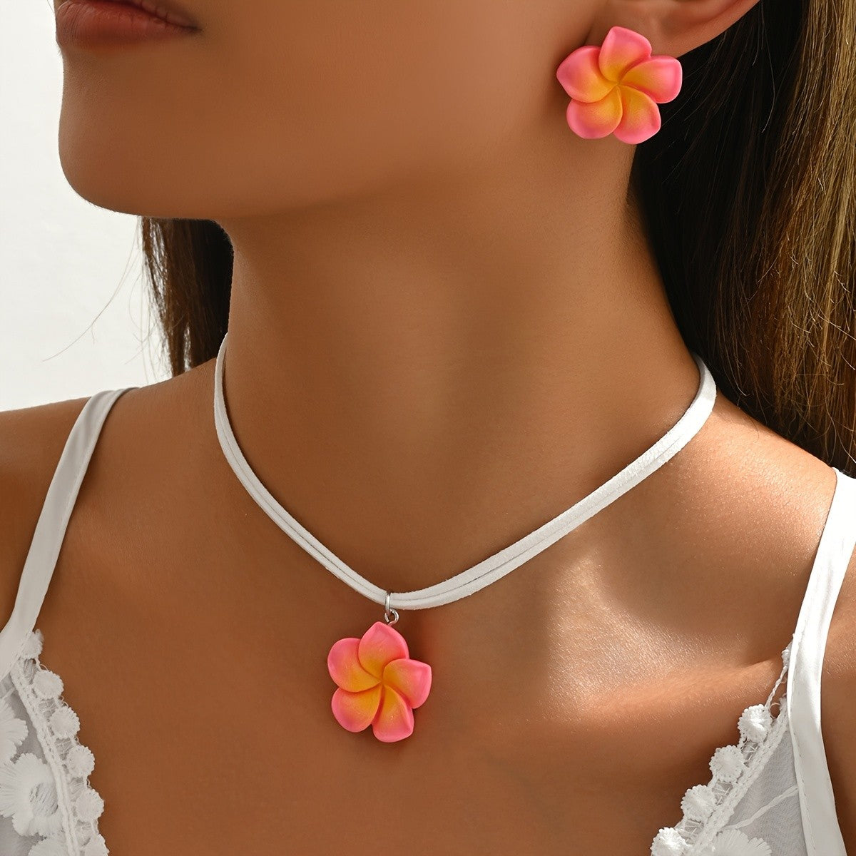 Yellow Plumeria Choker & Earring Set
