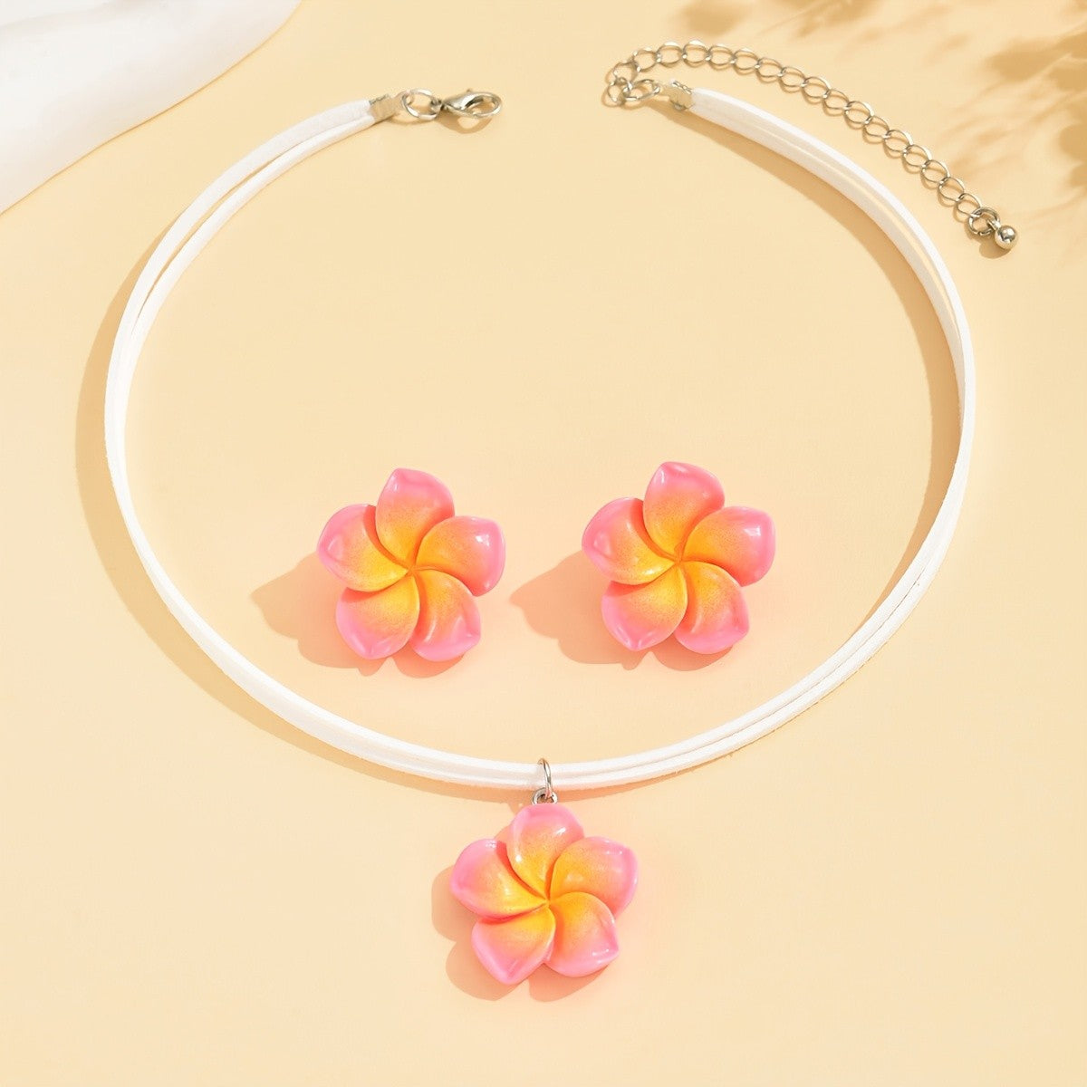 Yellow Plumeria Choker & Earring Set