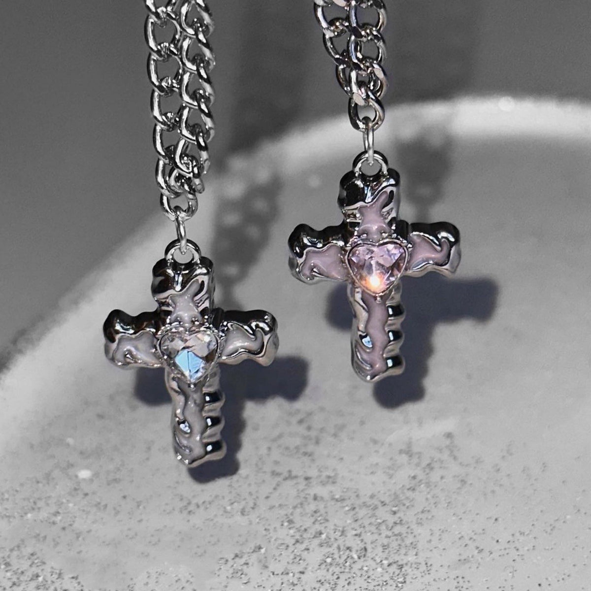 Liquid Cross Glass Heart Necklace