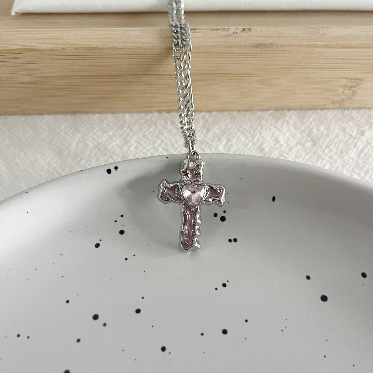 Liquid Cross Glass Heart Necklace