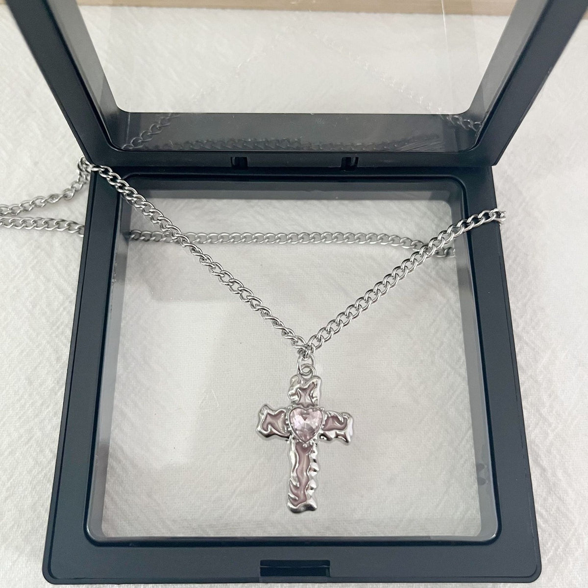 Liquid Cross Glass Heart Necklace