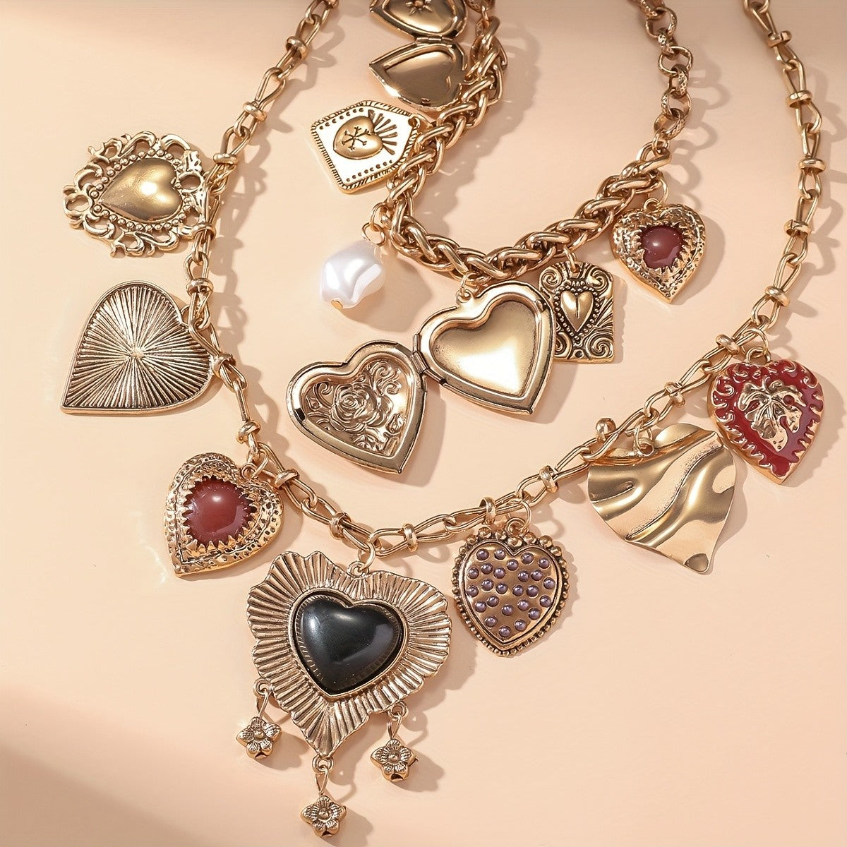 Mixed Textured Heart Layered Necklace