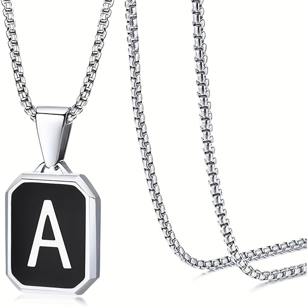 Black Octagon Initial Necklace