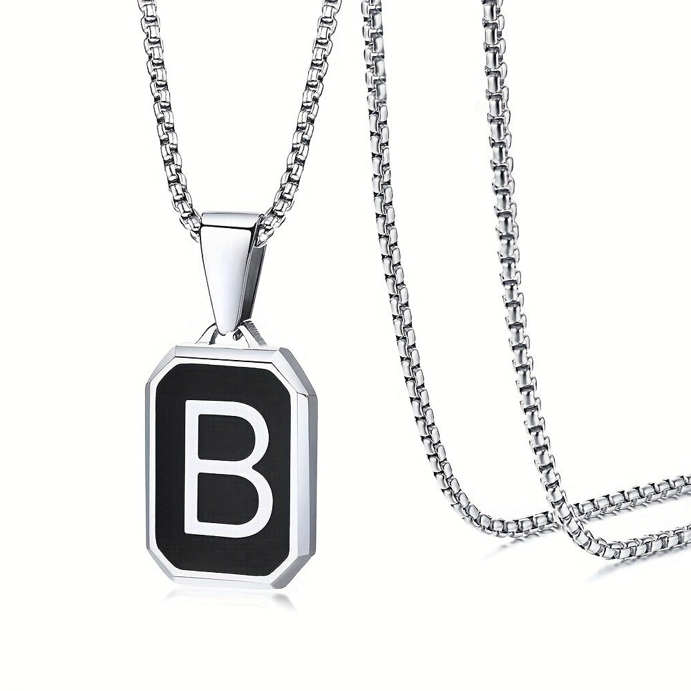 Black Octagon Initial Necklace