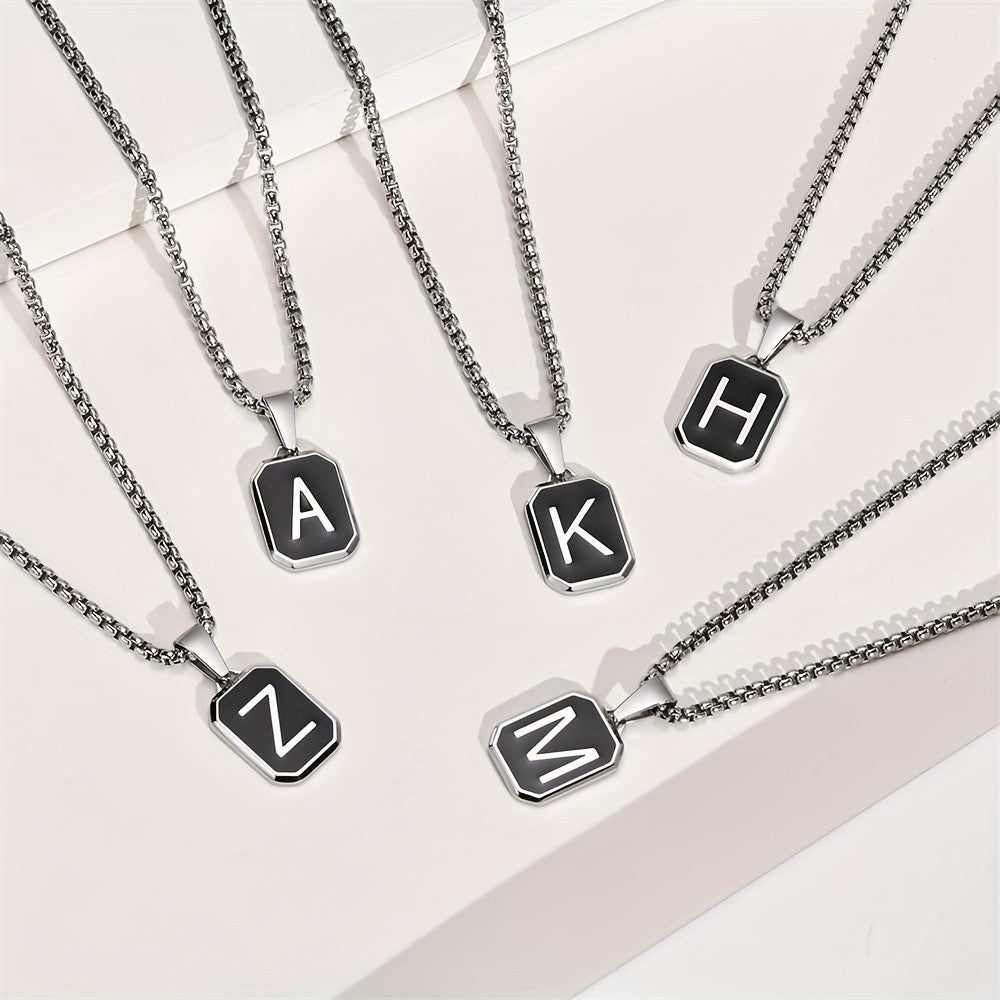 Black Octagon Initial Necklace