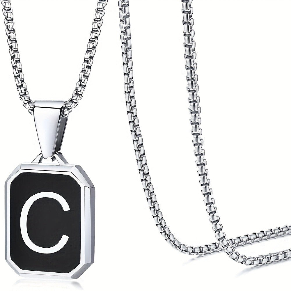 Black Octagon Initial Necklace
