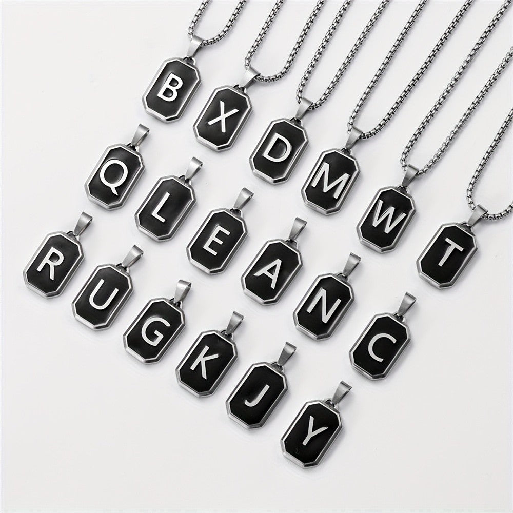 Black Octagon Initial Necklace