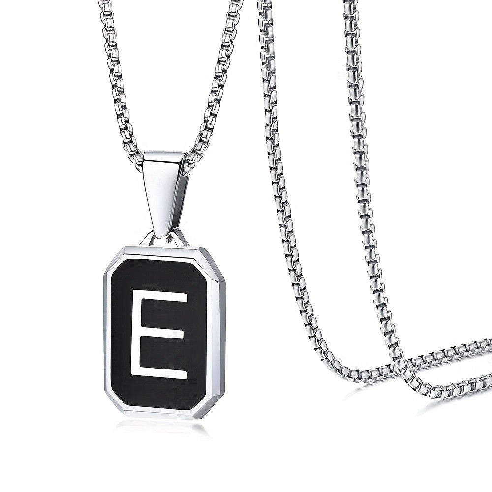 Black Octagon Initial Necklace