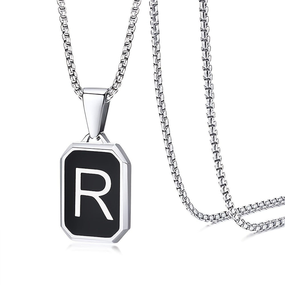 Black Octagon Initial Necklace