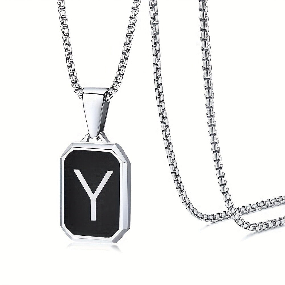 Black Octagon Initial Necklace