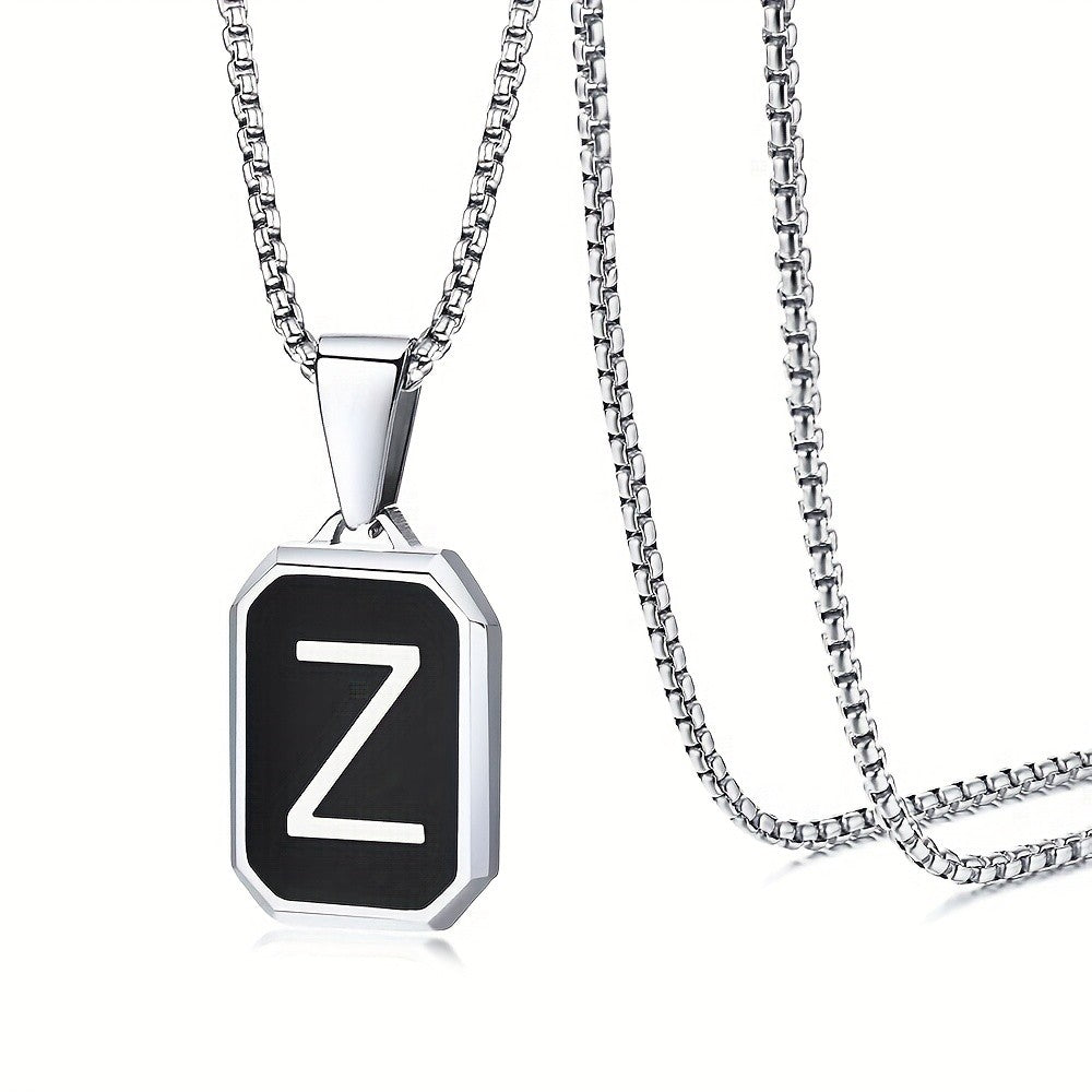 Black Octagon Initial Necklace