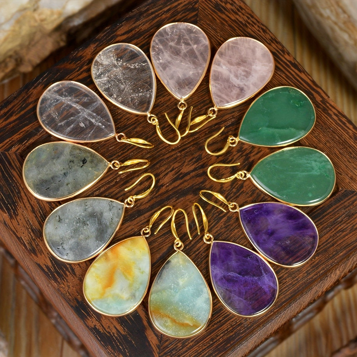 Teardrop Stone Drop Earrings