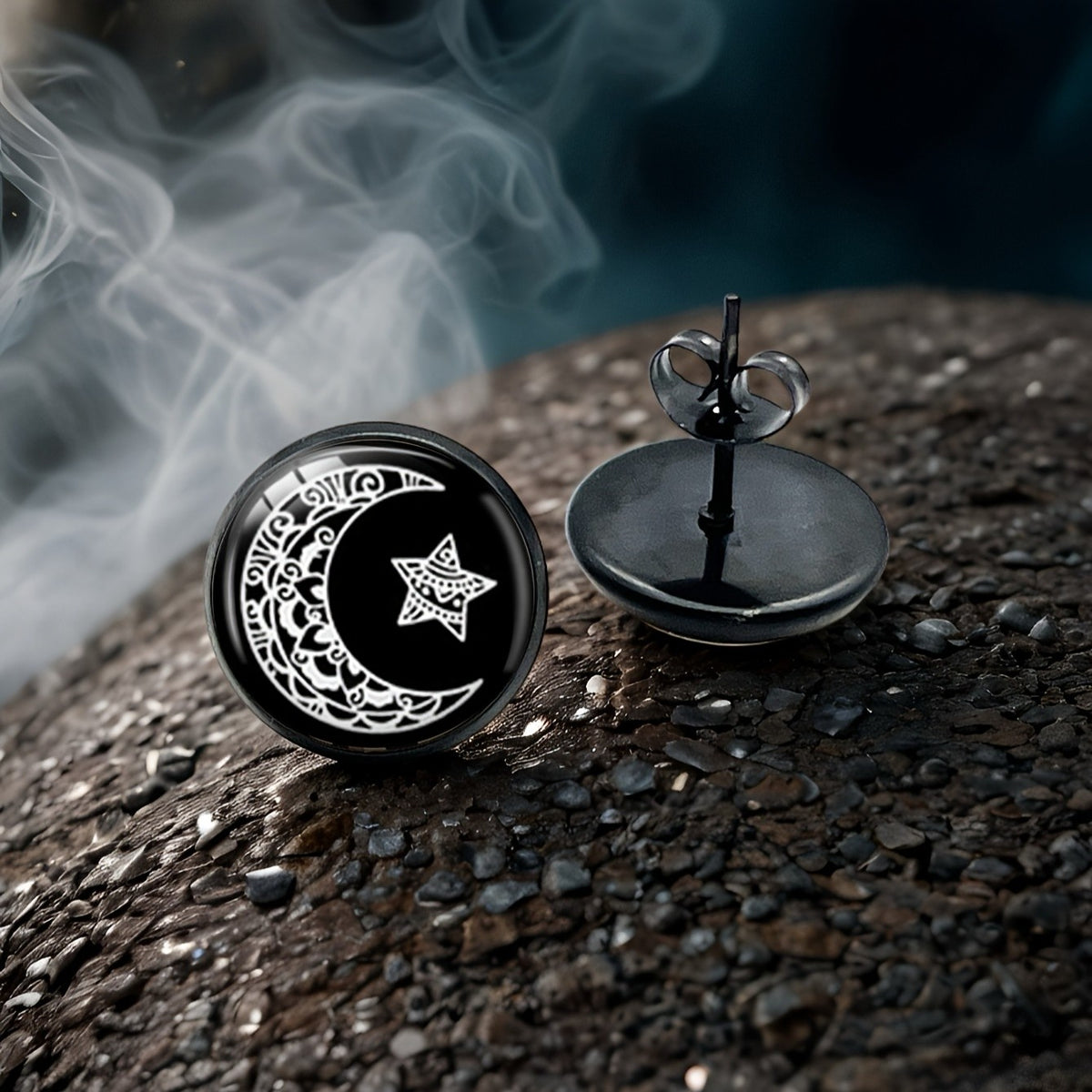 Ornate Moon & Sun Stud Earrings