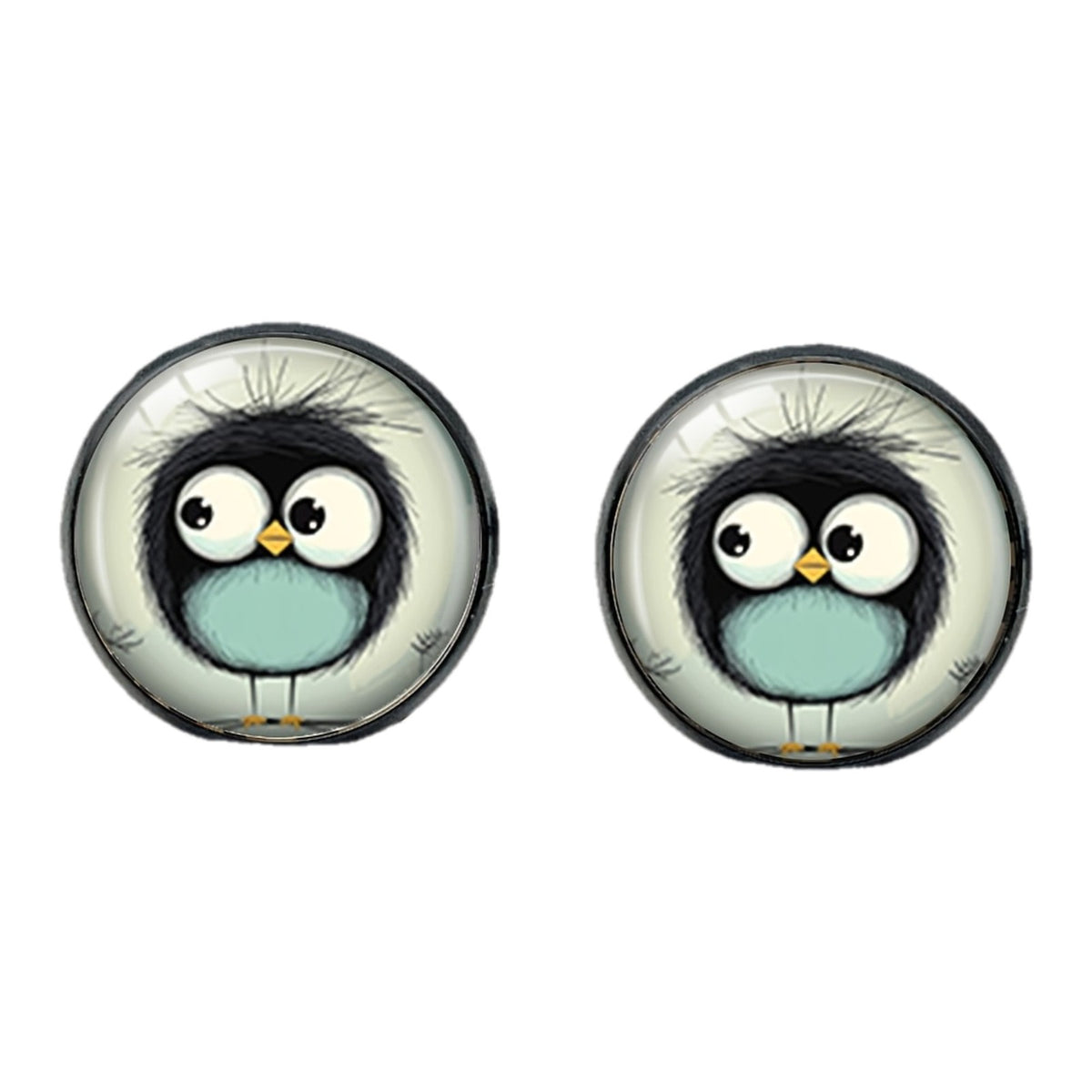Round Cartoon Bird Stud Earrings