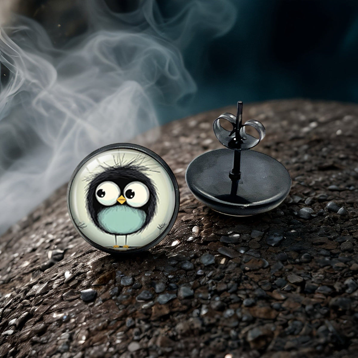 Round Cartoon Bird Stud Earrings