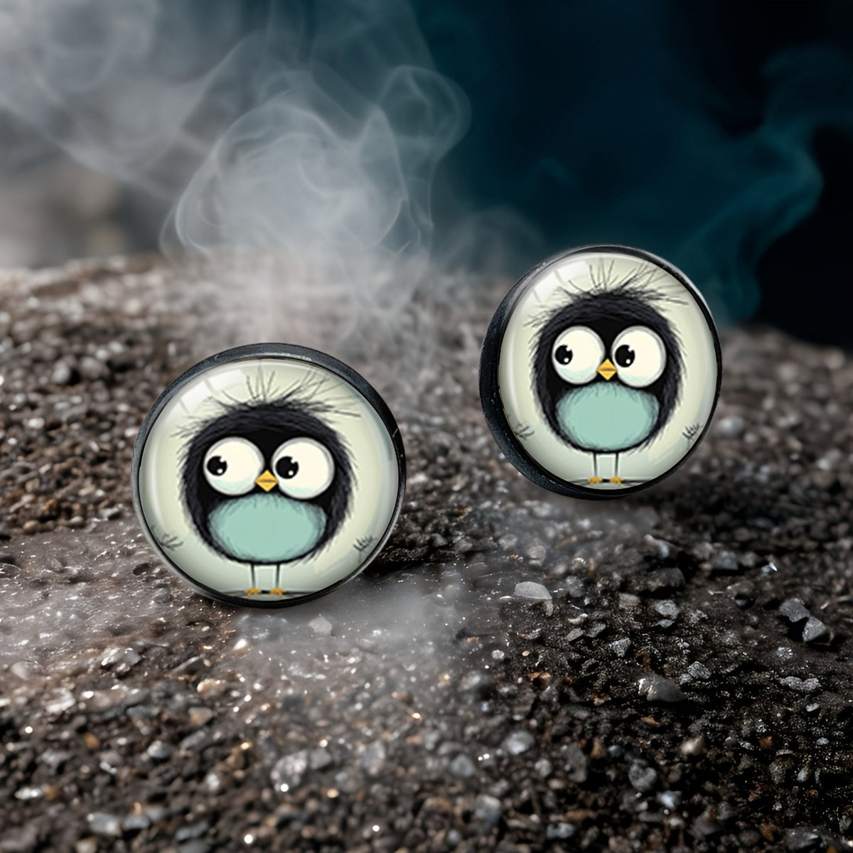 Round Cartoon Bird Stud Earrings