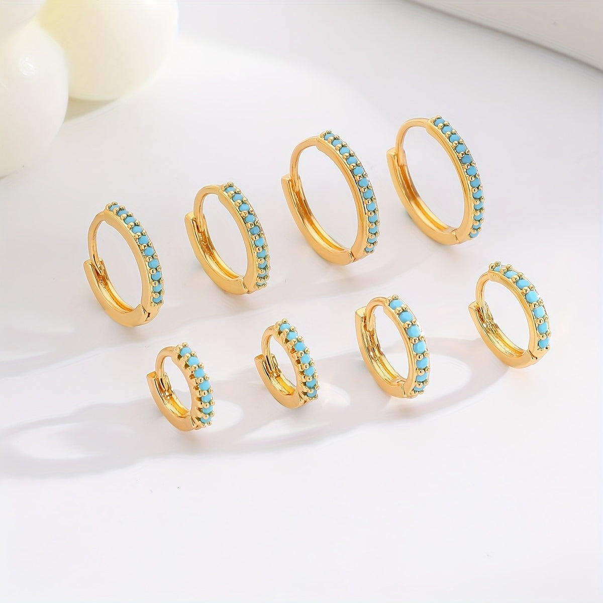 Turquoise Stone Hoop Earring Set