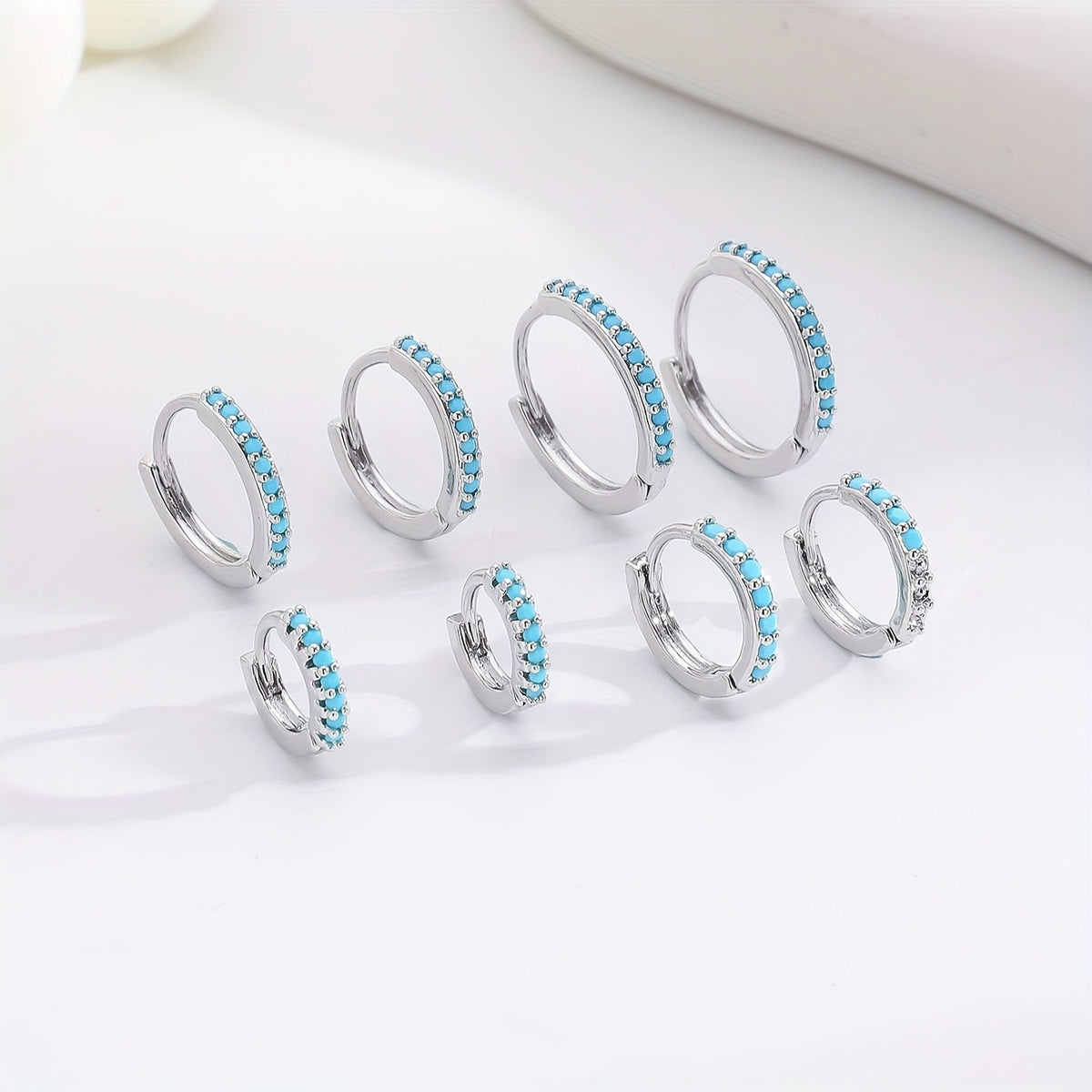 Turquoise Stone Hoop Earring Set
