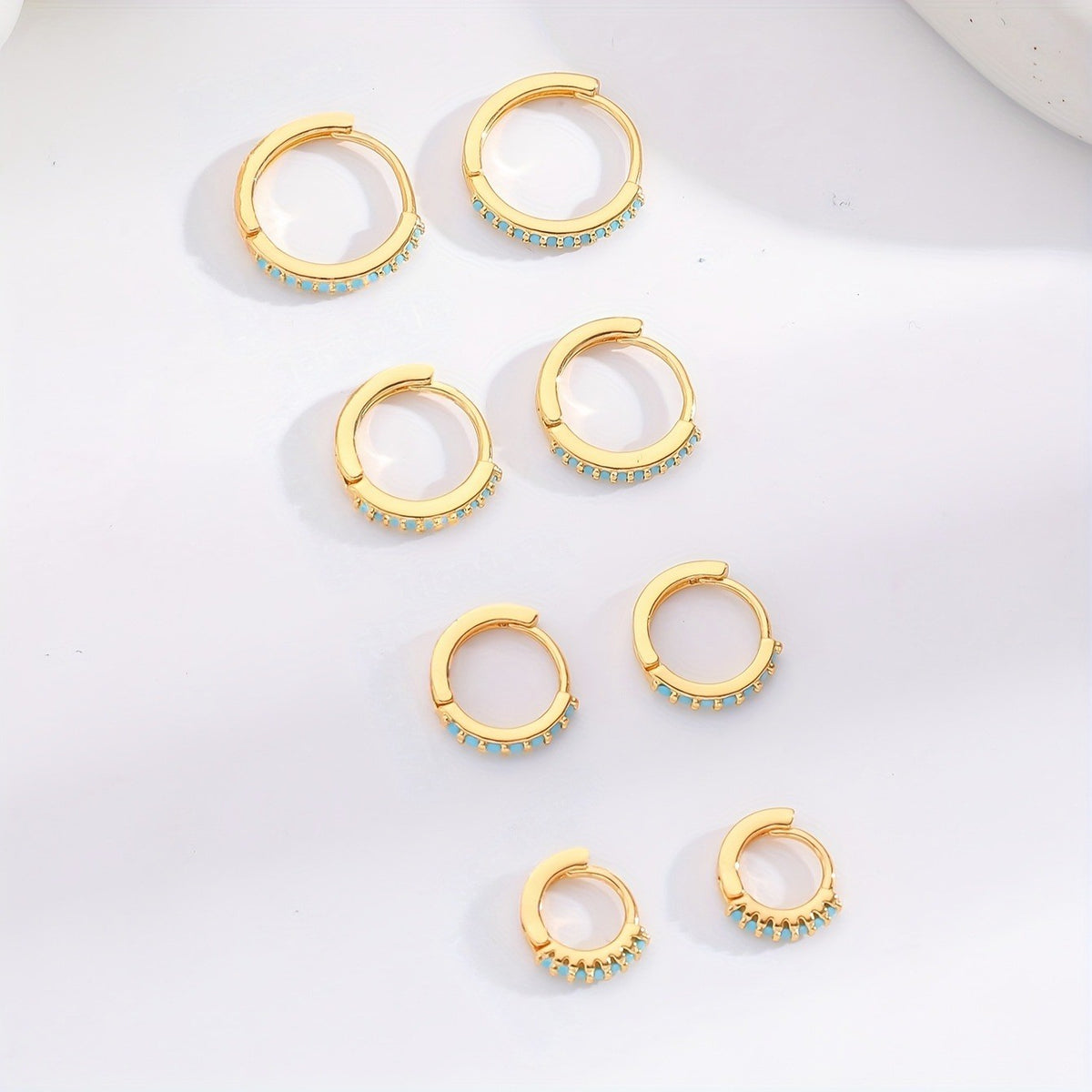Turquoise Stone Hoop Earring Set