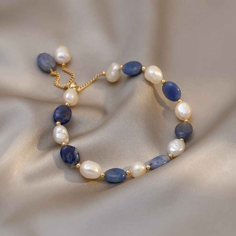 Pink Stone & Pearl Adjustable Bracelet