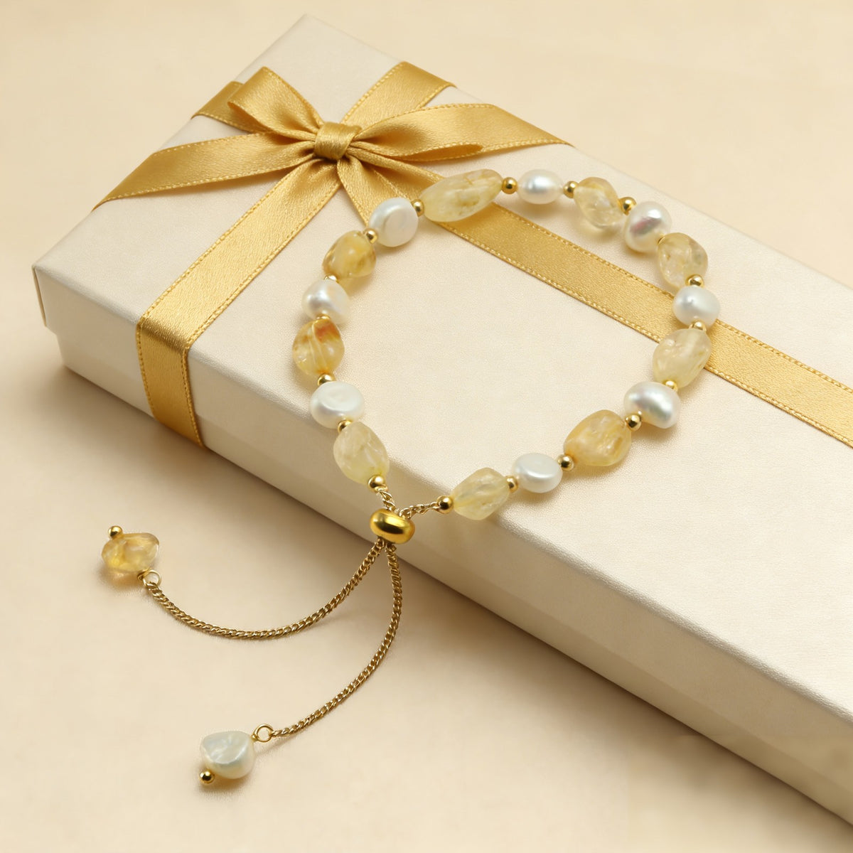 Pink Stone & Pearl Adjustable Bracelet