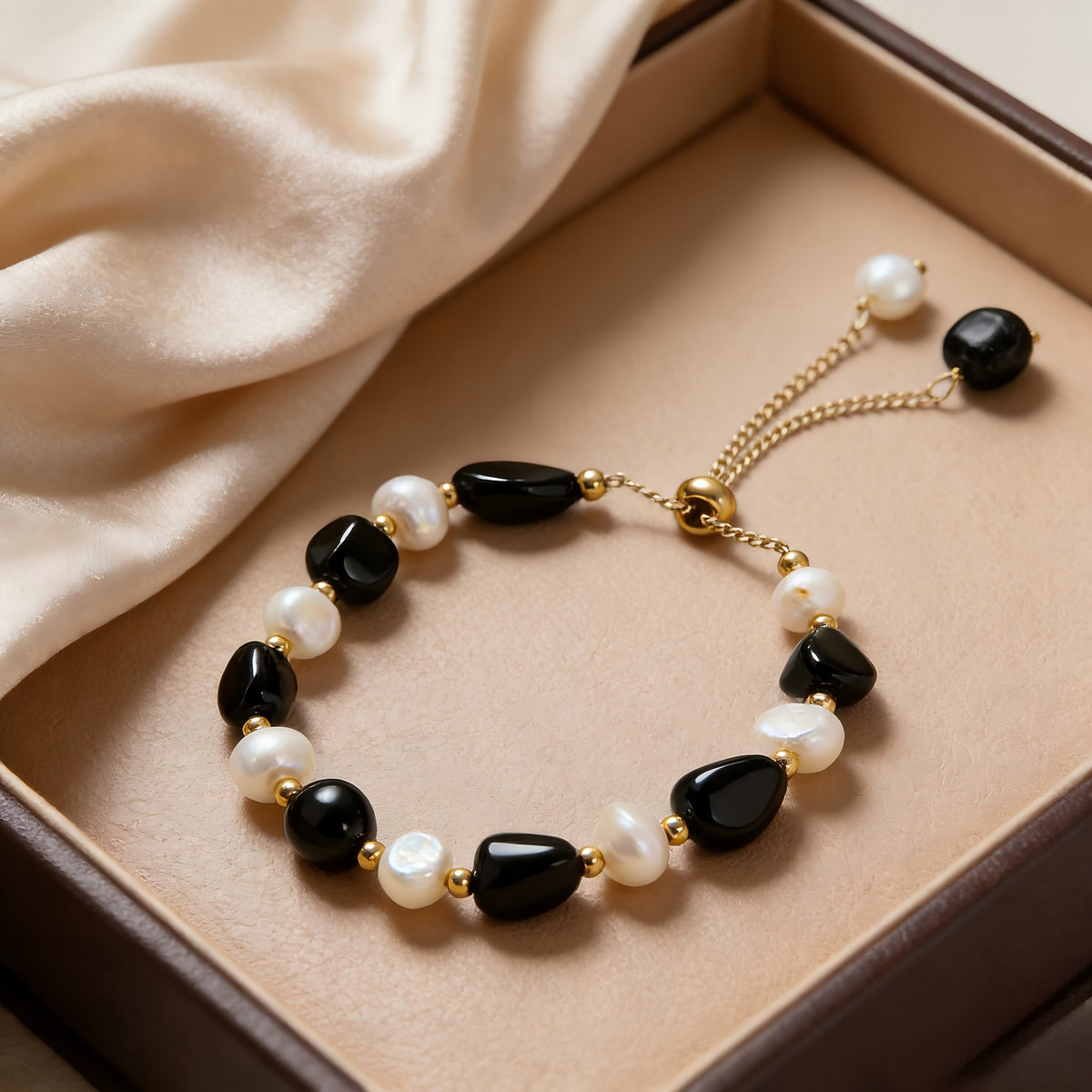 Pink Stone & Pearl Adjustable Bracelet