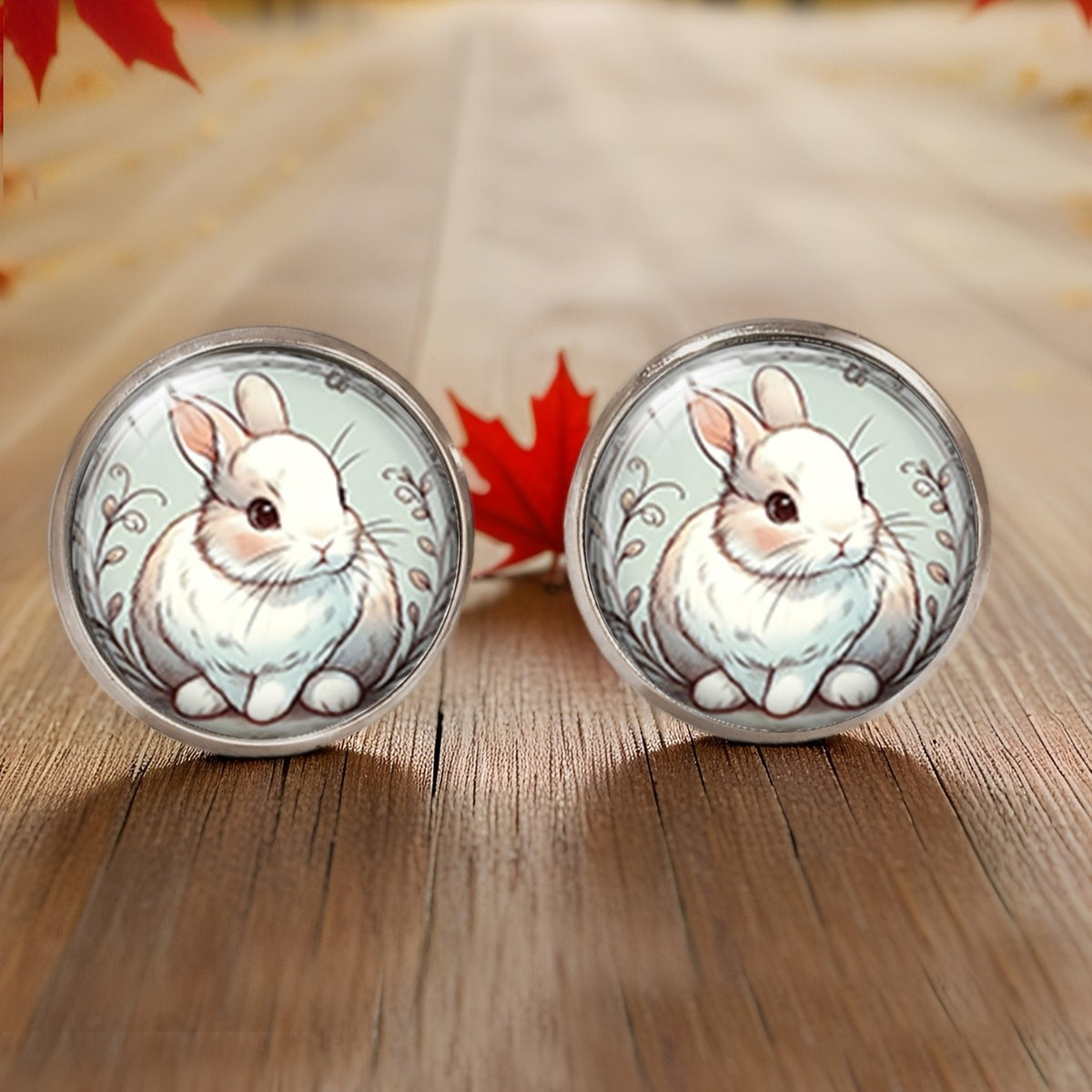 White Rabbit Round Earrings