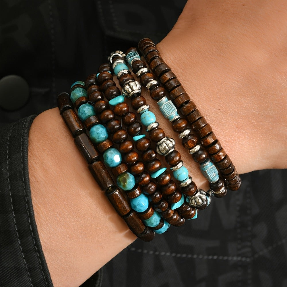 Wood & Turquoise Bead Bracelet Set