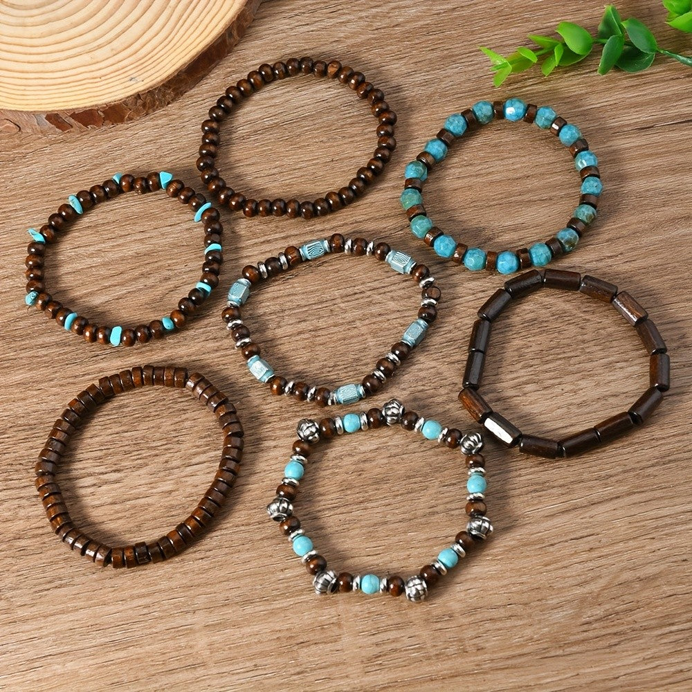 Wood & Turquoise Bead Bracelet Set