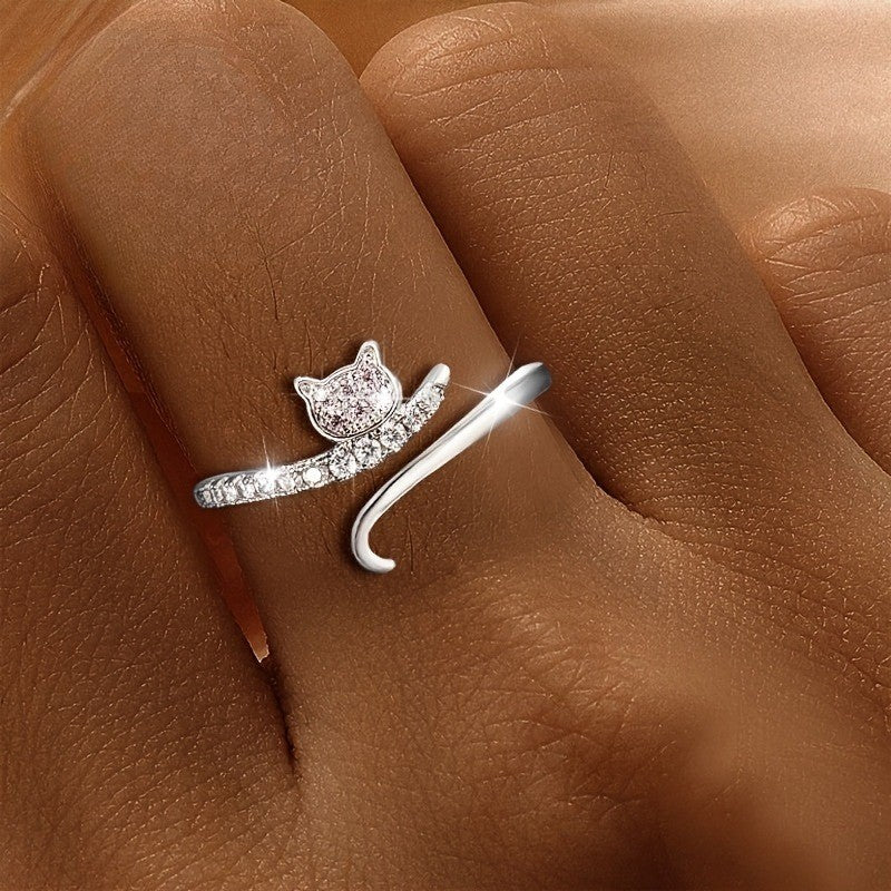 Crystal Cat Open Ring