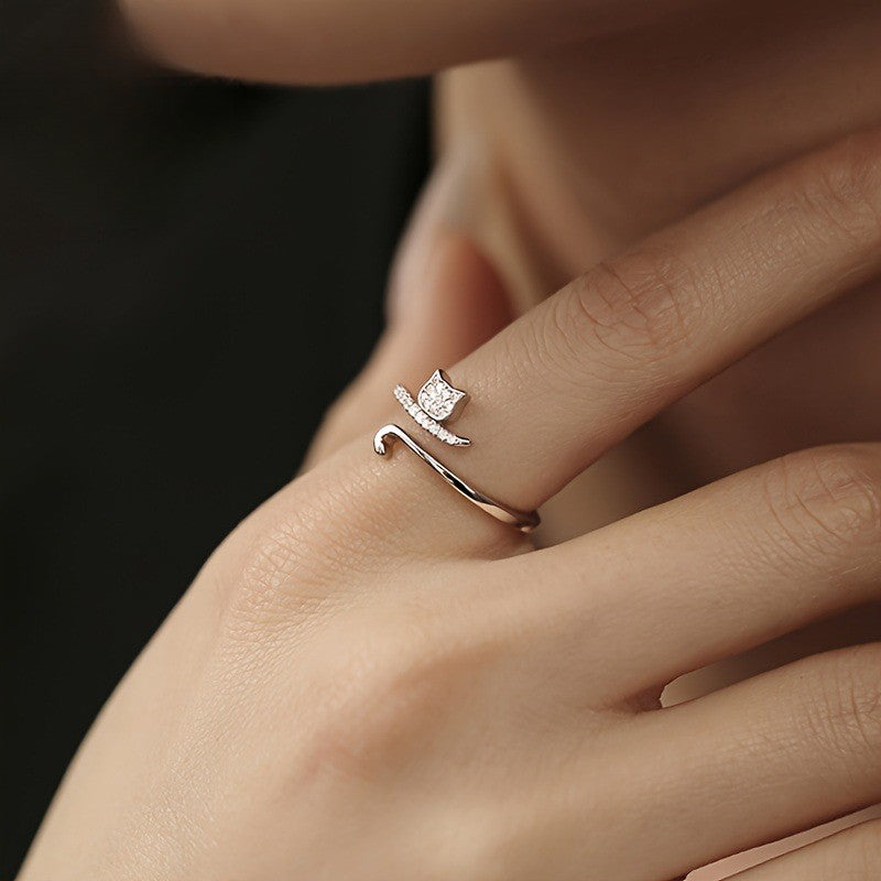 Crystal Cat Open Ring