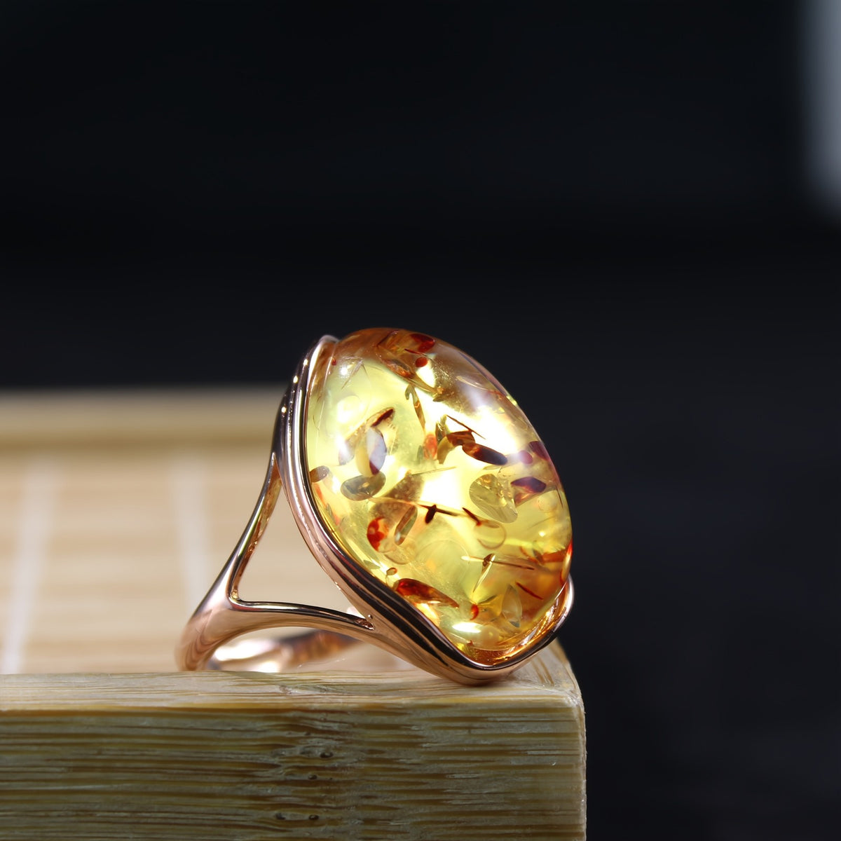 Natural Amber Floral Ring