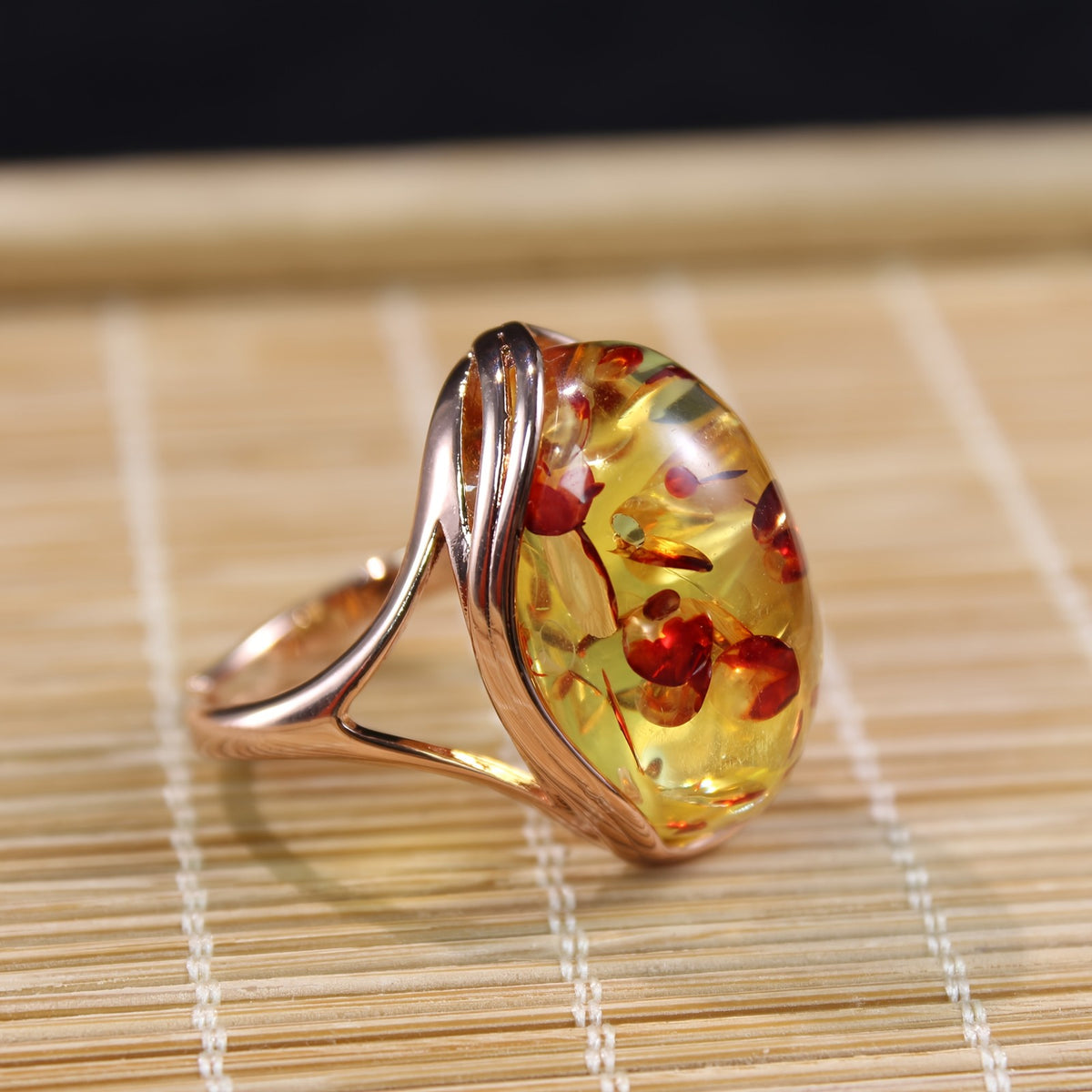 Natural Amber Floral Ring