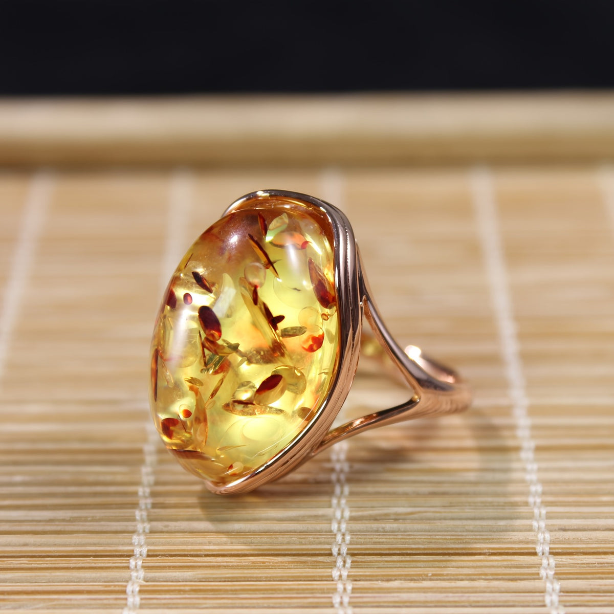 Natural Amber Floral Ring