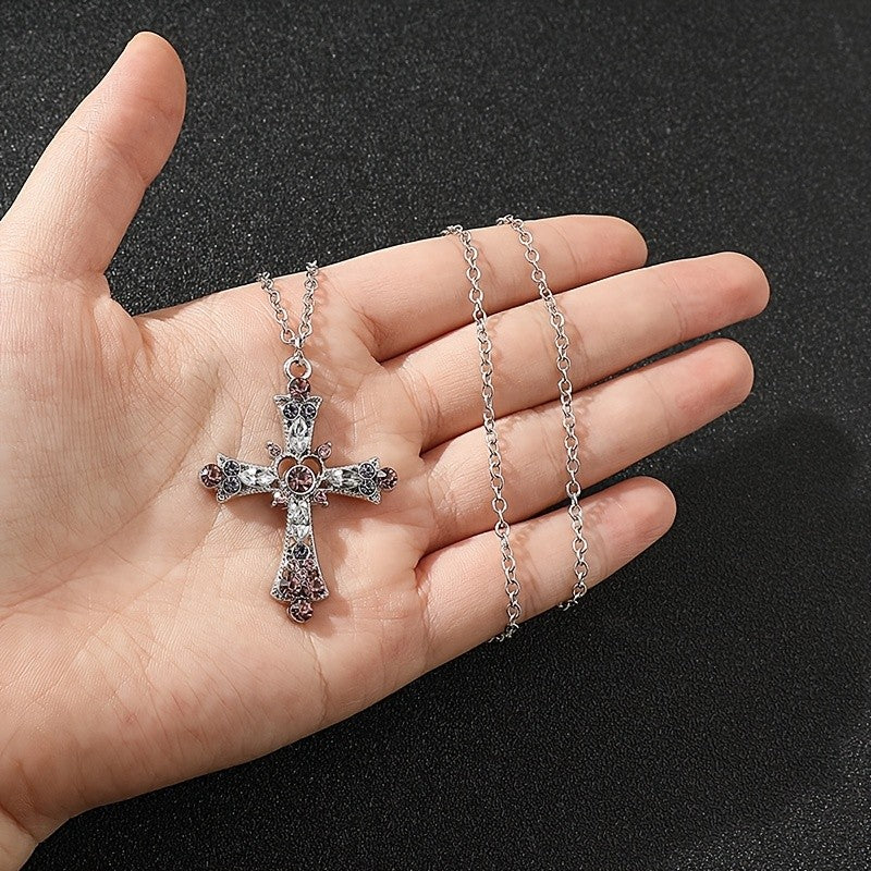 Pink & Purple Crystal Cross Necklace